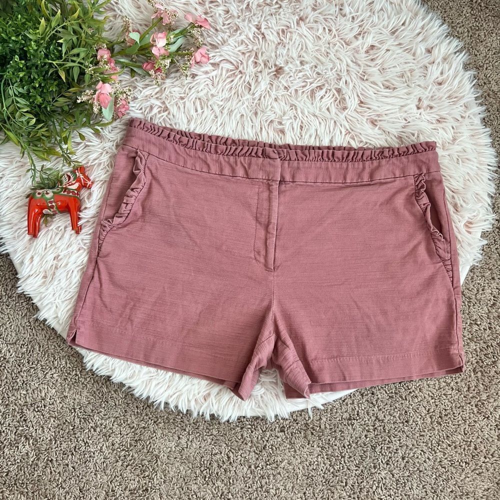 Loft‎ Mauve Blush Pink Ruffle Trim 4” Flat Front Shorts Sz 14 See Details